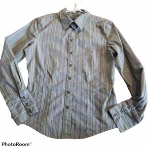 (8) Lole Snap Blouse Athleisure Adventure Outdoors Striped Green Casual